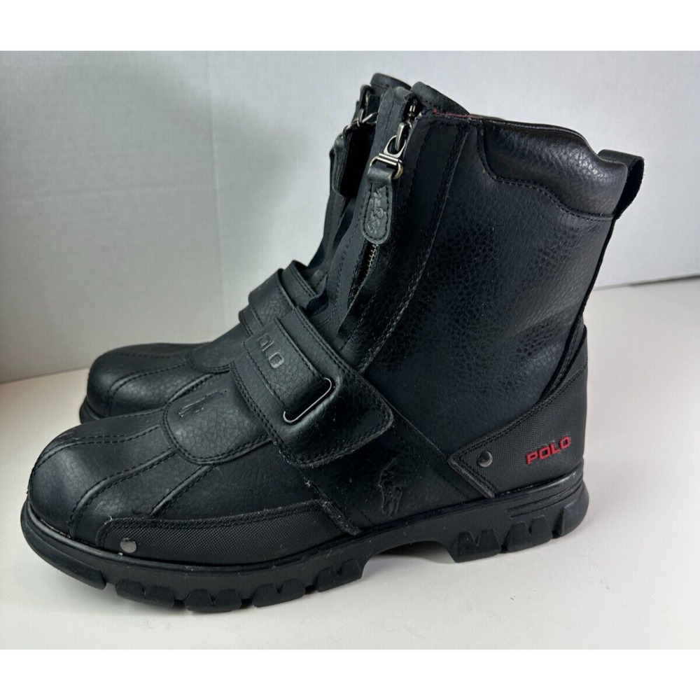 Polo by Ralph Lauren Black Leather Darrance II Zip Combat Boots Men's Size 11 D - Picture 8 of 12